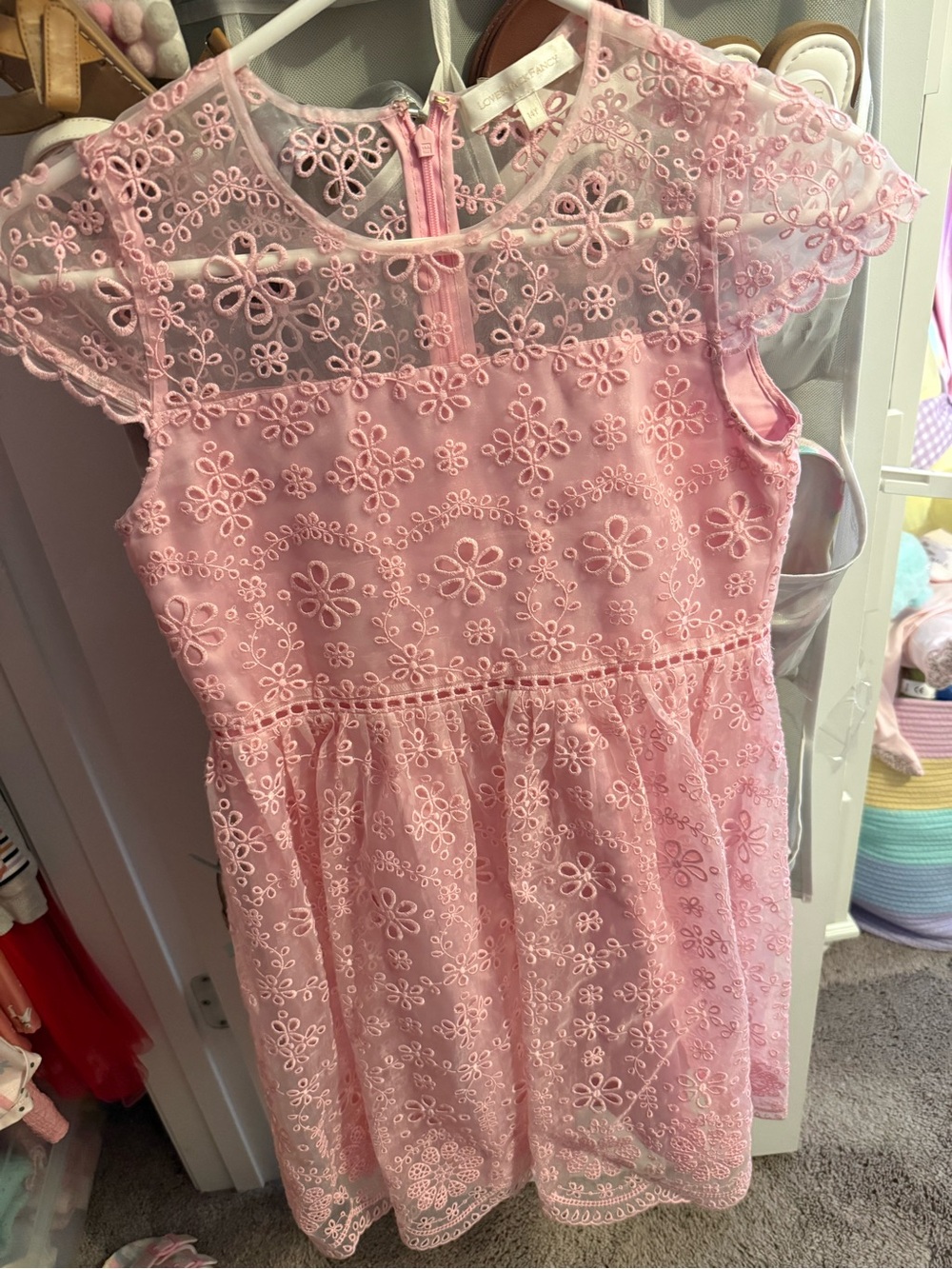 LoveShackFancy Pink Floral Lace Overlay Dress for Girls